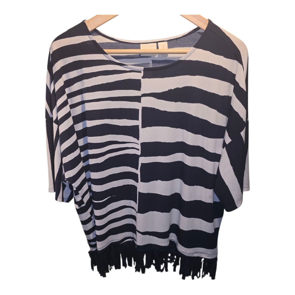 Chico's Sz. Large Black/white Animal Stripe Blouse